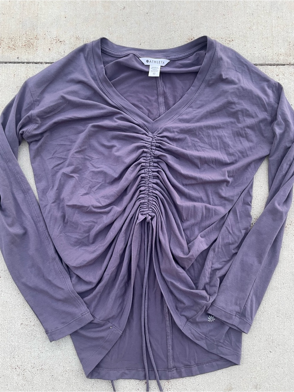Athleta Purple Ruched V-Neck Long Sleeve Top